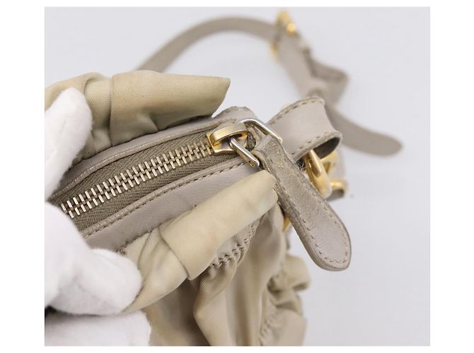 PRADA Geraffte Handtasche Nylon 2way Beige Gold Auth 201930 Golden - Ansicht 10