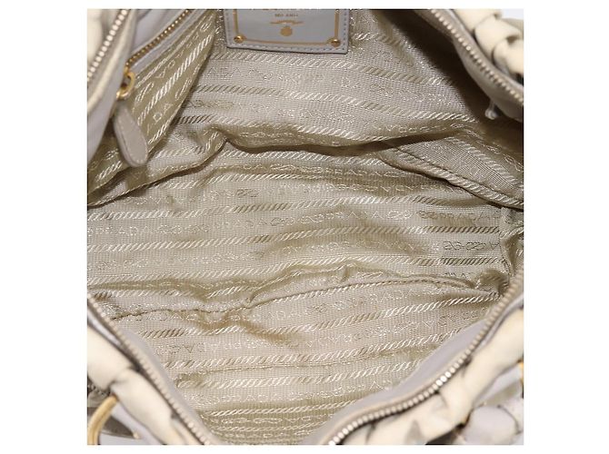 PRADA Geraffte Handtasche Nylon 2way Beige Gold Auth 201930 Golden - Ansicht 11
