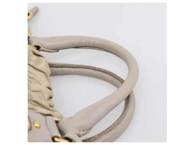 PRADA Geraffte Handtasche Nylon 2way Beige Gold Auth 201930 Golden - Ansicht 14