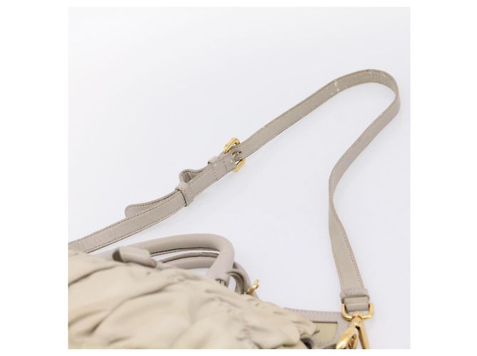 PRADA Geraffte Handtasche Nylon 2way Beige Gold Auth 201930 Golden - Ansicht 15