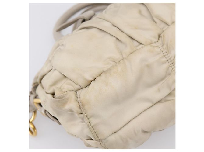PRADA Geraffte Handtasche Nylon 2way Beige Gold Auth 201930 Golden - Ansicht 16