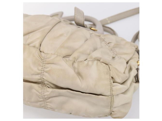PRADA Geraffte Handtasche Nylon 2way Beige Gold Auth 201930 Golden - Ansicht 17