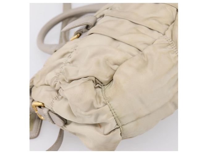 PRADA Geraffte Handtasche Nylon 2way Beige Gold Auth 201930 Golden - Ansicht 18