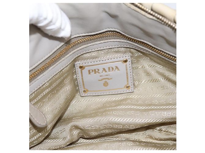 PRADA Geraffte Handtasche Nylon 2way Beige Gold Auth 201930 Golden - Ansicht 21