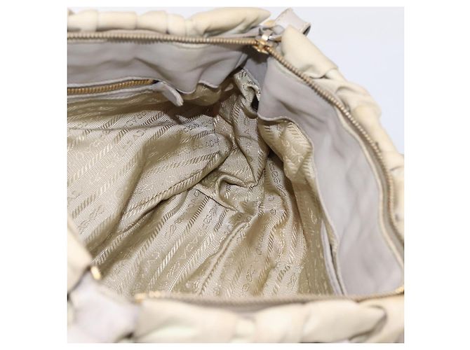 PRADA Geraffte Handtasche Nylon 2way Beige Gold Auth 201930 Golden - Ansicht 22