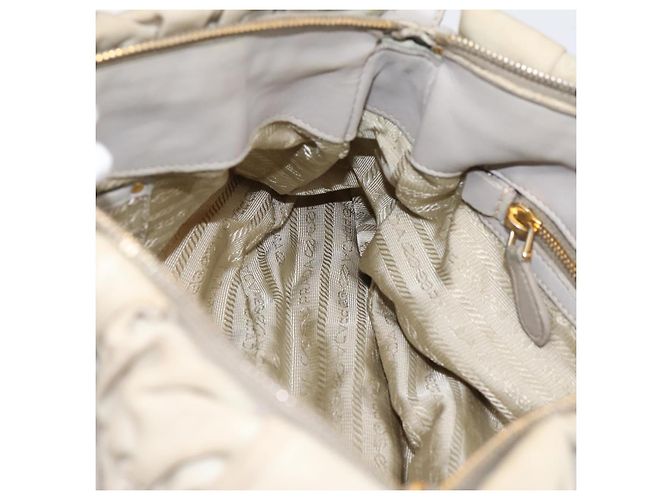 PRADA Geraffte Handtasche Nylon 2way Beige Gold Auth 201930 Golden - Ansicht 23