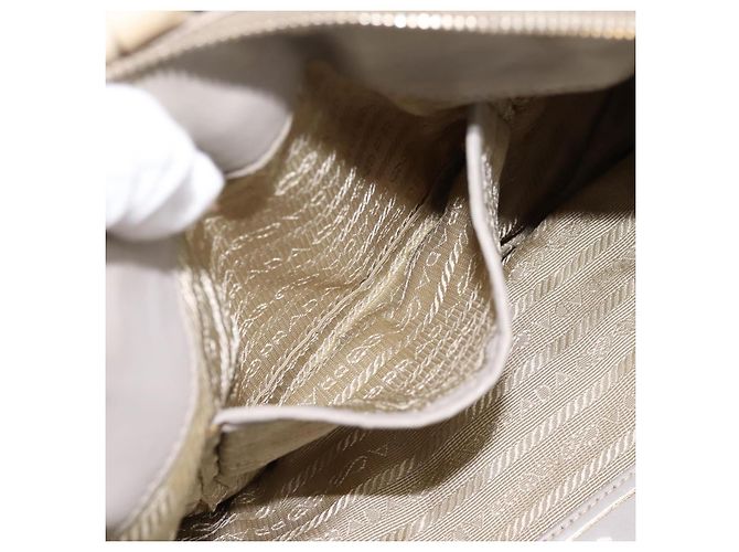 PRADA Geraffte Handtasche Nylon 2way Beige Gold Auth 201930 Golden - Ansicht 26
