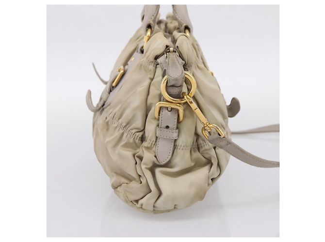 PRADA Geraffte Handtasche Nylon 2way Beige Gold Auth 201930 Golden - Ansicht 3