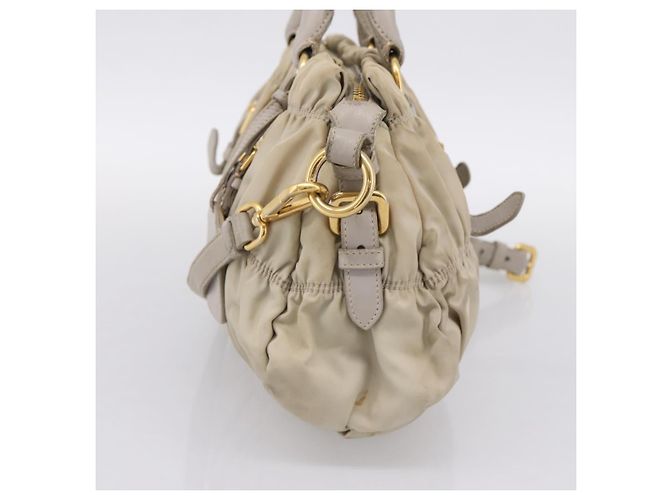 PRADA Geraffte Handtasche Nylon 2way Beige Gold Auth 201930 Golden - Ansicht 4