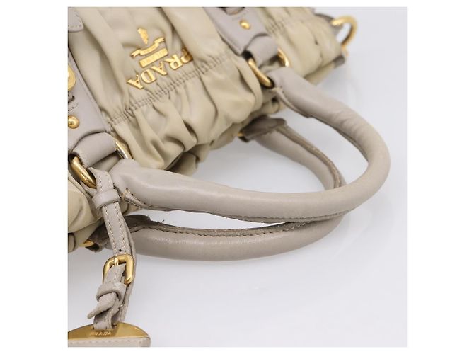 PRADA Geraffte Handtasche Nylon 2way Beige Gold Auth 201930 Golden - Ansicht 7