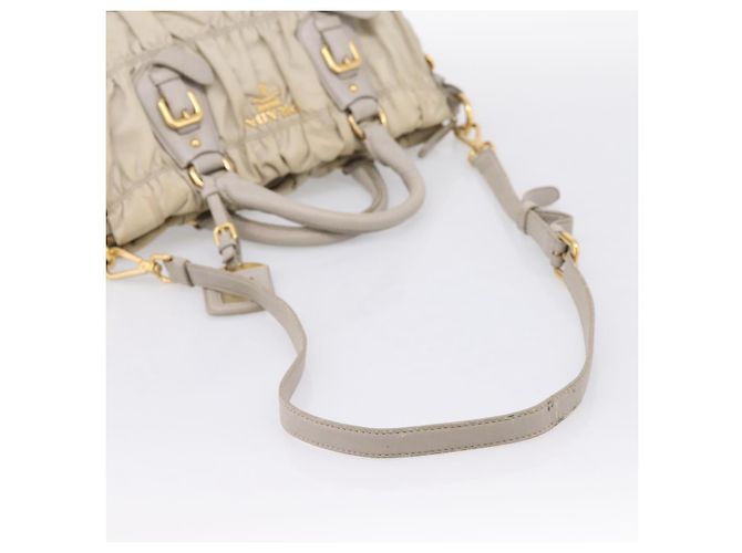 PRADA Geraffte Handtasche Nylon 2way Beige Gold Auth 201930 Golden - Ansicht 8