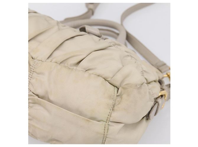 PRADA Geraffte Handtasche Nylon 2way Beige Gold Auth 201930 Golden - Ansicht 9