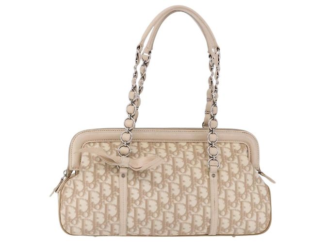 Borsa a tracolla Christian Dior Romantic Chain in PVC e pelle Beige Argento Auth 202221A - vista 13