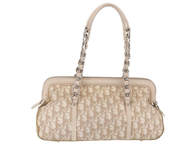 Borsa a tracolla Christian Dior Romantic Chain in PVC e pelle Beige Argento Auth 202221A - vista 2