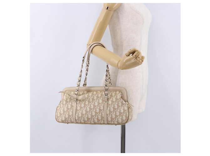 Borsa a tracolla Christian Dior Romantic Chain in PVC e pelle Beige Argento Auth 202221A - vista 24