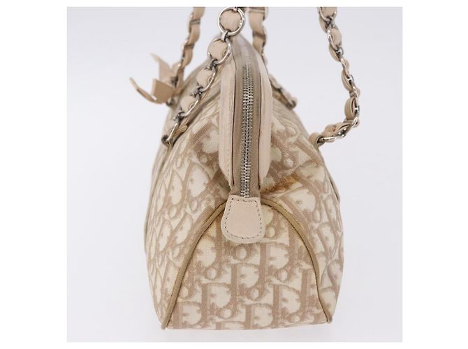 Borsa a tracolla Christian Dior Romantic Chain in PVC e pelle Beige Argento Auth 202221A - vista 3