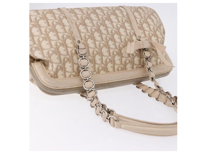 Borsa a tracolla Christian Dior Romantic Chain in PVC e pelle Beige Argento Auth 202221A - vista 6