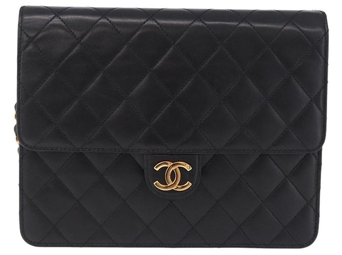 Borsa a tracolla CHANEL Matelasse Push Lock in pelle d'agnello nera e oro CC Auth am12544M Nero D'oro - vista 13