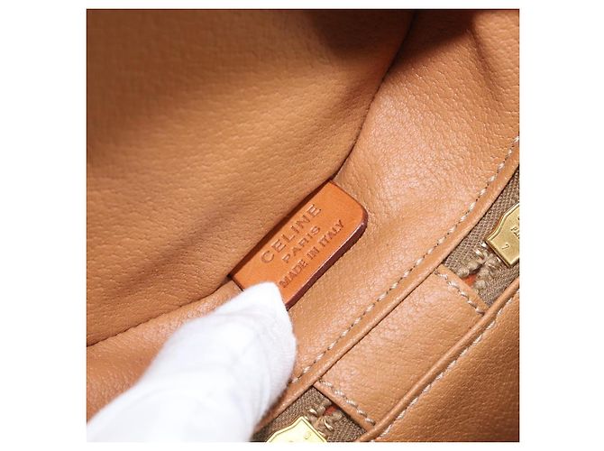 Céline Borsa a tracolla CELINE Macadam Canvas PVC Leather Ivory Gold Auth 199132A D'oro Crudo - vista 19