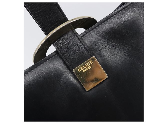 Céline CELINE Schultertasche aus Leder Schwarz Goldfarben Auth 200820A - Ansicht 10