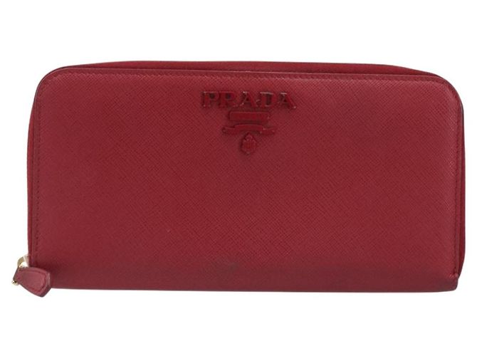 Saffiano Portafoglio lungo PRADA in pelle Safiano rosso e oro Auth bs36867 D'oro - vista 13