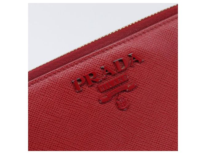 Saffiano Portafoglio lungo PRADA in pelle Safiano rosso e oro Auth bs36867 D'oro - vista 17