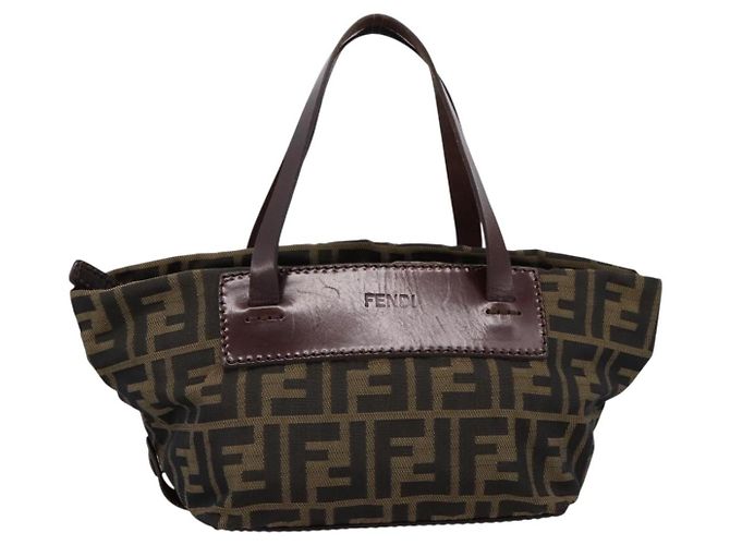 Borsa a mano FENDI Zucca Canvas Nero Marrone Auth 201964 - vista 13