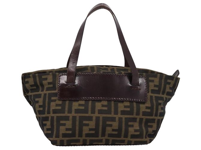 Borsa a mano FENDI Zucca Canvas Nero Marrone Auth 201964 - vista 2