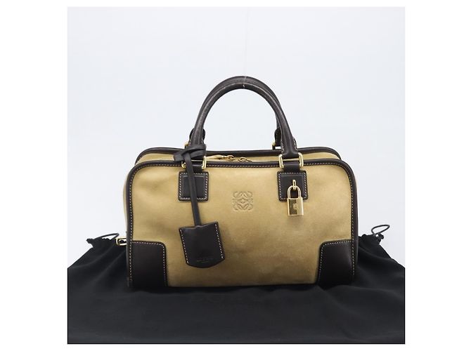 Borsa a mano LOEWE Americana 28 in camoscio beige tono oro Auth 200812V - vista 12