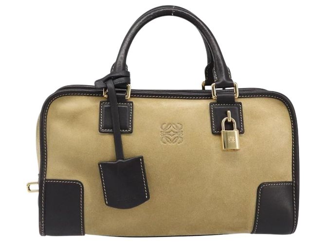 Borsa a mano LOEWE Americana 28 in camoscio beige tono oro Auth 200812V - vista 13