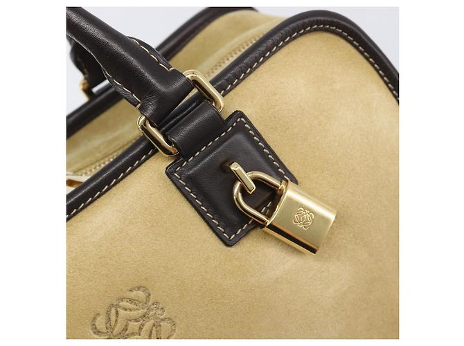 Borsa a mano LOEWE Americana 28 in camoscio beige tono oro Auth 200812V - vista 18