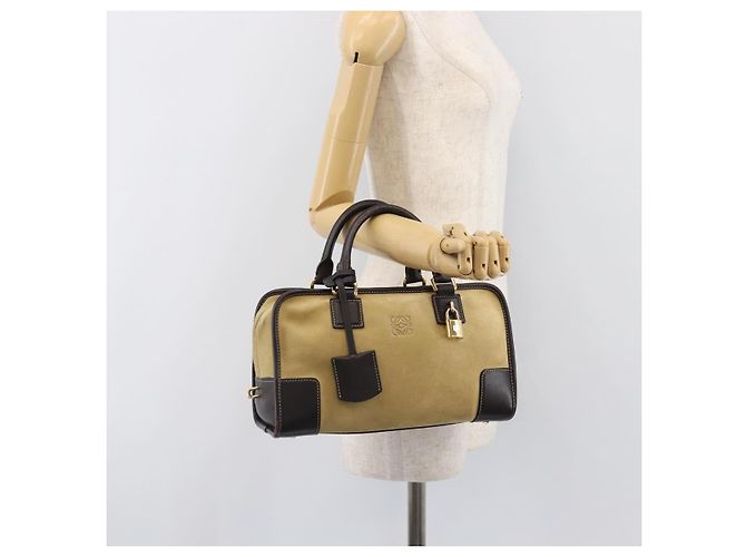 Borsa a mano LOEWE Americana 28 in camoscio beige tono oro Auth 200812V - vista 26