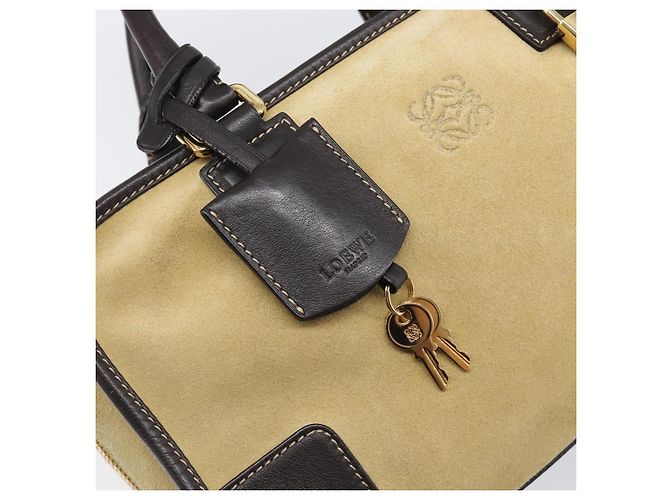 Borsa a mano LOEWE Americana 28 in camoscio beige tono oro Auth 200812V - vista 9