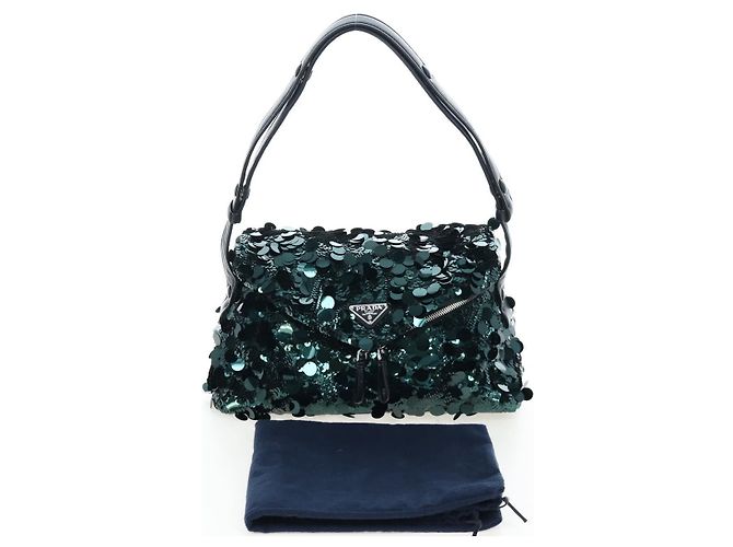 Borsa a tracolla PRADA di paillettes Verde Argento Auth 199336SM - vista 12