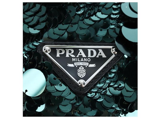 Borsa a tracolla PRADA di paillettes Verde Argento Auth 199336SM - vista 18