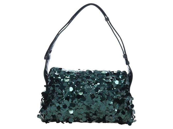Borsa a tracolla PRADA di paillettes Verde Argento Auth 199336SM - vista 2