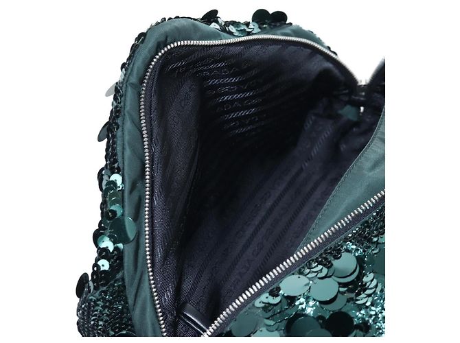 Borsa a tracolla PRADA di paillettes Verde Argento Auth 199336SM - vista 20