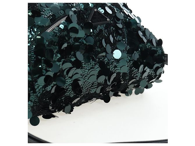 Borsa a tracolla PRADA di paillettes Verde Argento Auth 199336SM - vista 6