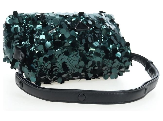 Borsa a tracolla PRADA di paillettes Verde Argento Auth 199336SM - vista 7