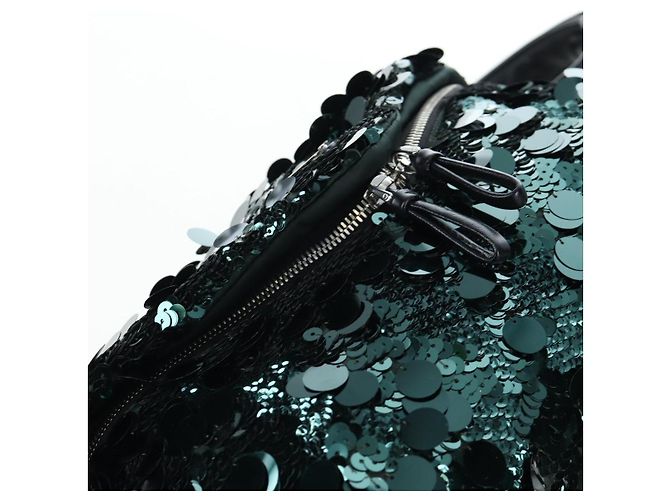 Borsa a tracolla PRADA di paillettes Verde Argento Auth 199336SM - vista 9