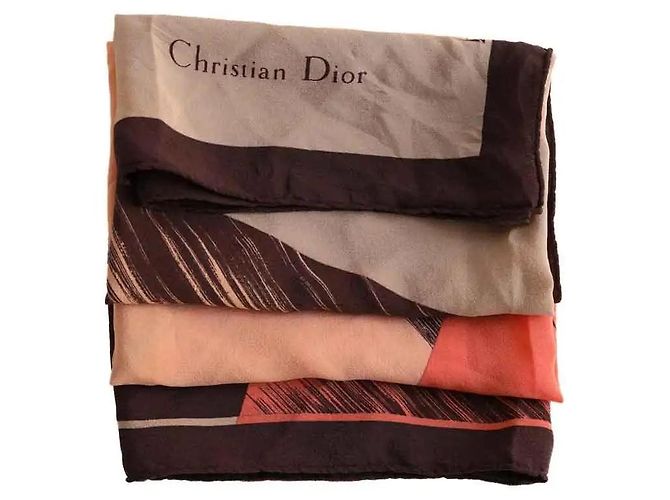 Autre Marque Foulard quadrato Dior in seta marrone - vista 3