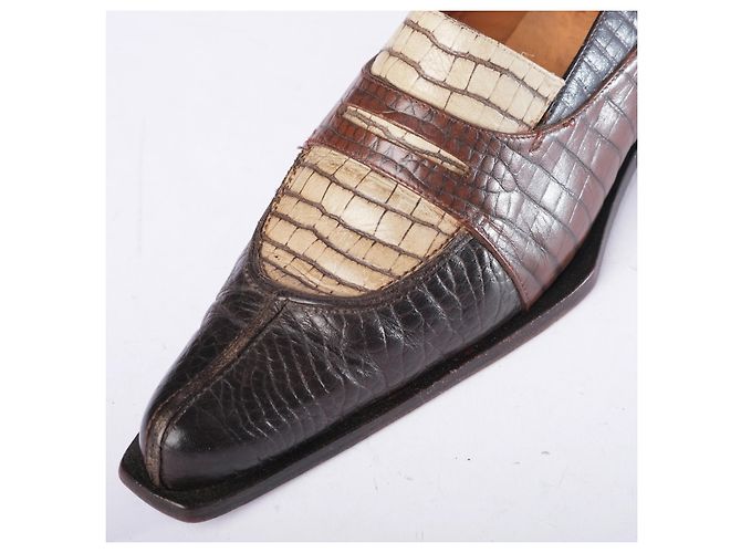 Autre Marque Mocassini Penny in pelle goffrata croc multicolor Collection Privèe Marrone - vista 4