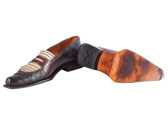 Autre Marque Mocassini Penny in pelle goffrata croc multicolor Collection Privèe Marrone - vista 7