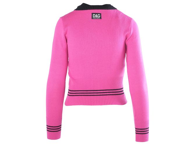Twinset in maglia rosa e nero D&G Dolce & Gabbana – 00s - vista 3