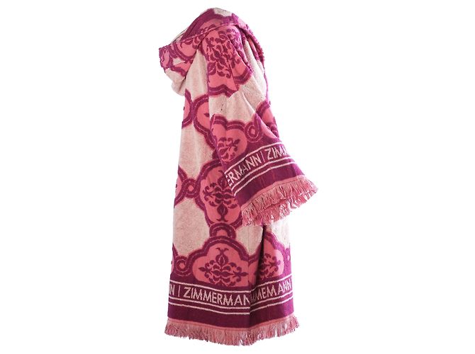 Kaftán Zimmermann Lola con capucha en cotton-terry intarsia y flecos Rosa - vista 2