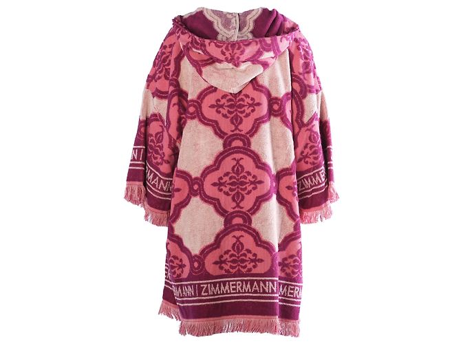 Kaftán Zimmermann Lola con capucha en cotton-terry intarsia y flecos Rosa - vista 3