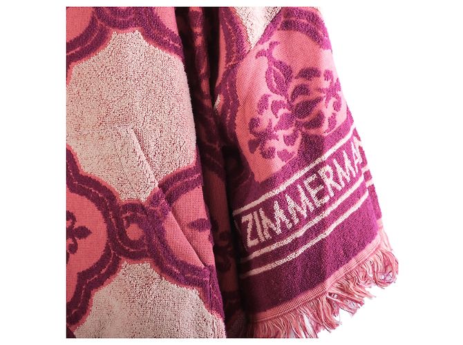 Kaftán Zimmermann Lola con capucha en cotton-terry intarsia y flecos Rosa - vista 5