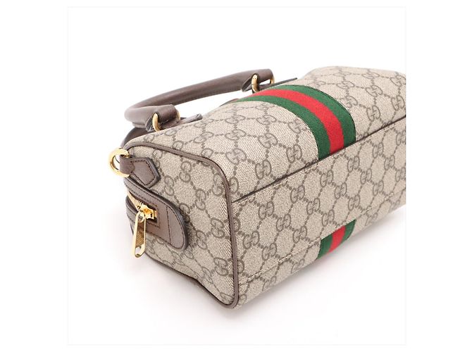 Gucci Borsa Trunk Ophidia GG Small in pelle e canvas GG Supreme Beige - vista 4