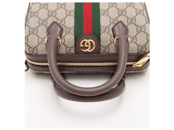 Gucci Borsa Trunk Ophidia GG Small in pelle e canvas GG Supreme Beige - vista 5