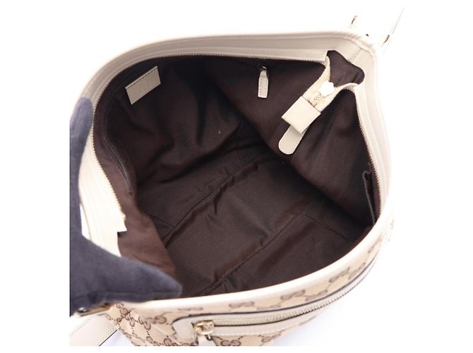 Bolso de mano Gucci en lona GG y cuero Blanco Beige - vista 3